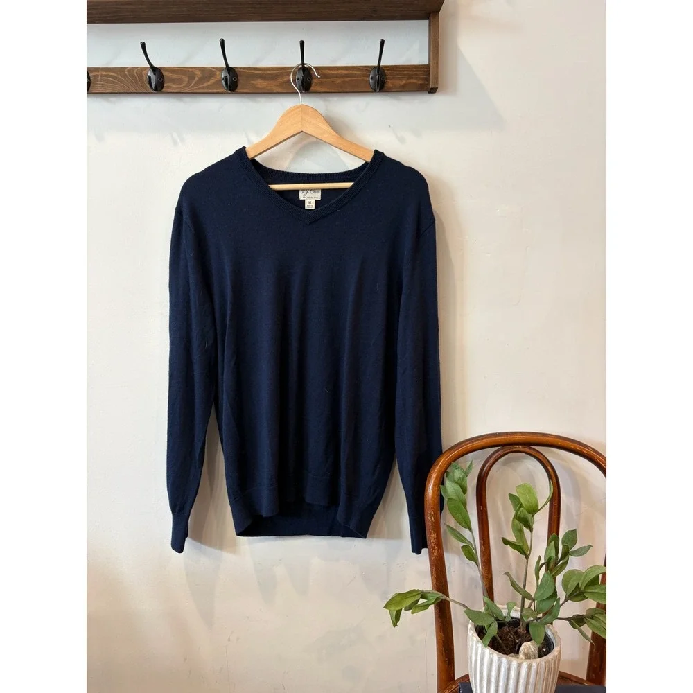 J.Crew Navy Blue 100% Merino Wool V-Neck Sweater